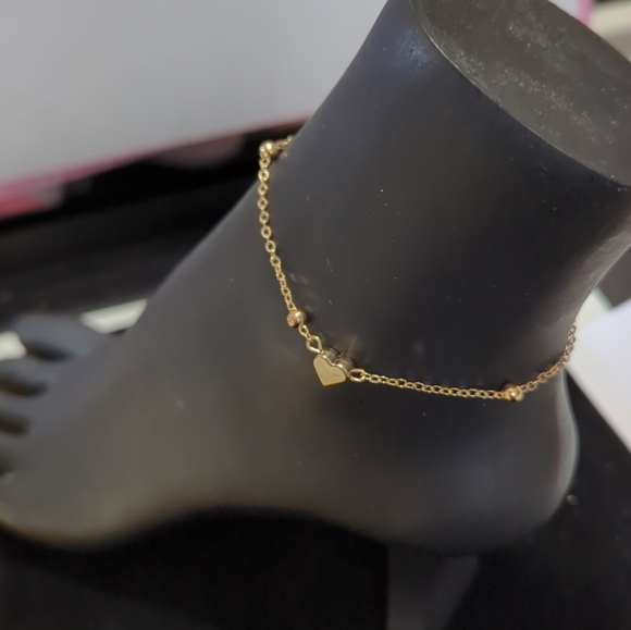 Anklet/Ankle Bracelet Gold Chain/with HEART Adjustable length NWT - Picture 2 of 13